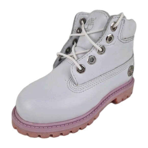 Timberland 6In Classic TODDLER Casual Boots Outdoors White Leather - Picture 2 of 9